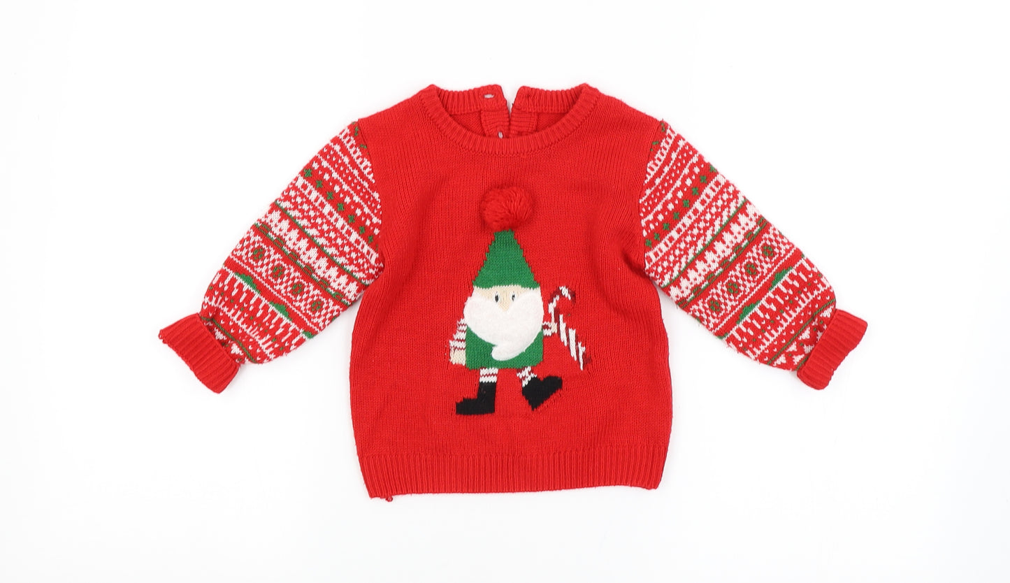 Preworn Baby Red Argyle/Diamond  Pullover Jumper Size 12-18 Months  - CHRISTMAS