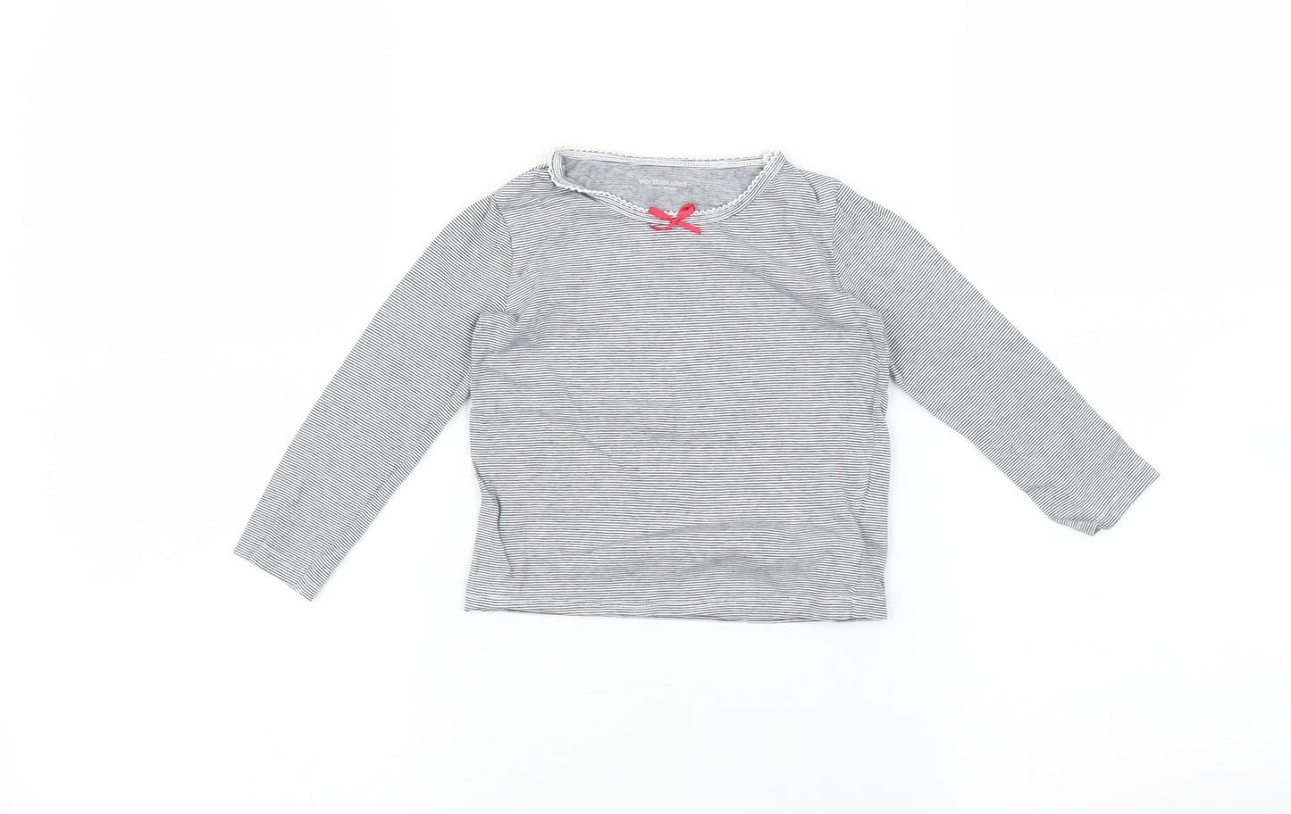 Preworn Girls Grey Striped  Basic T-Shirt Size 3 Years