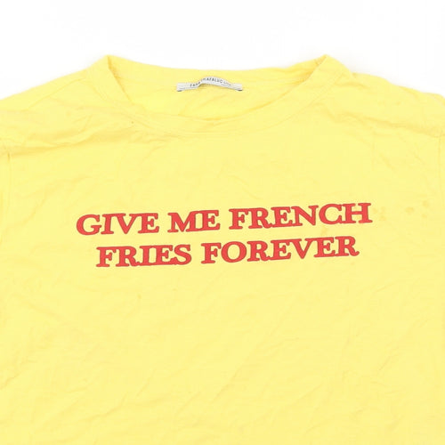 Zara Womens Yellow   Basic T-Shirt Size S  - Give me French Fries forever