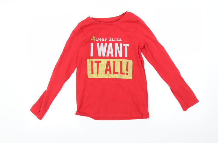 NEXT Girls Red   Basic T-Shirt Size 9 Years  - Christmas