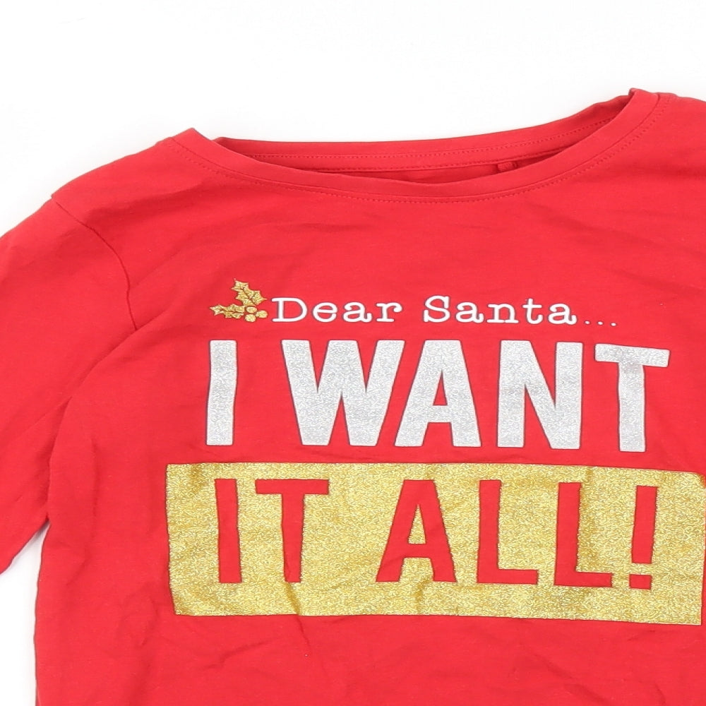 NEXT Girls Red   Basic T-Shirt Size 9 Years  - Christmas