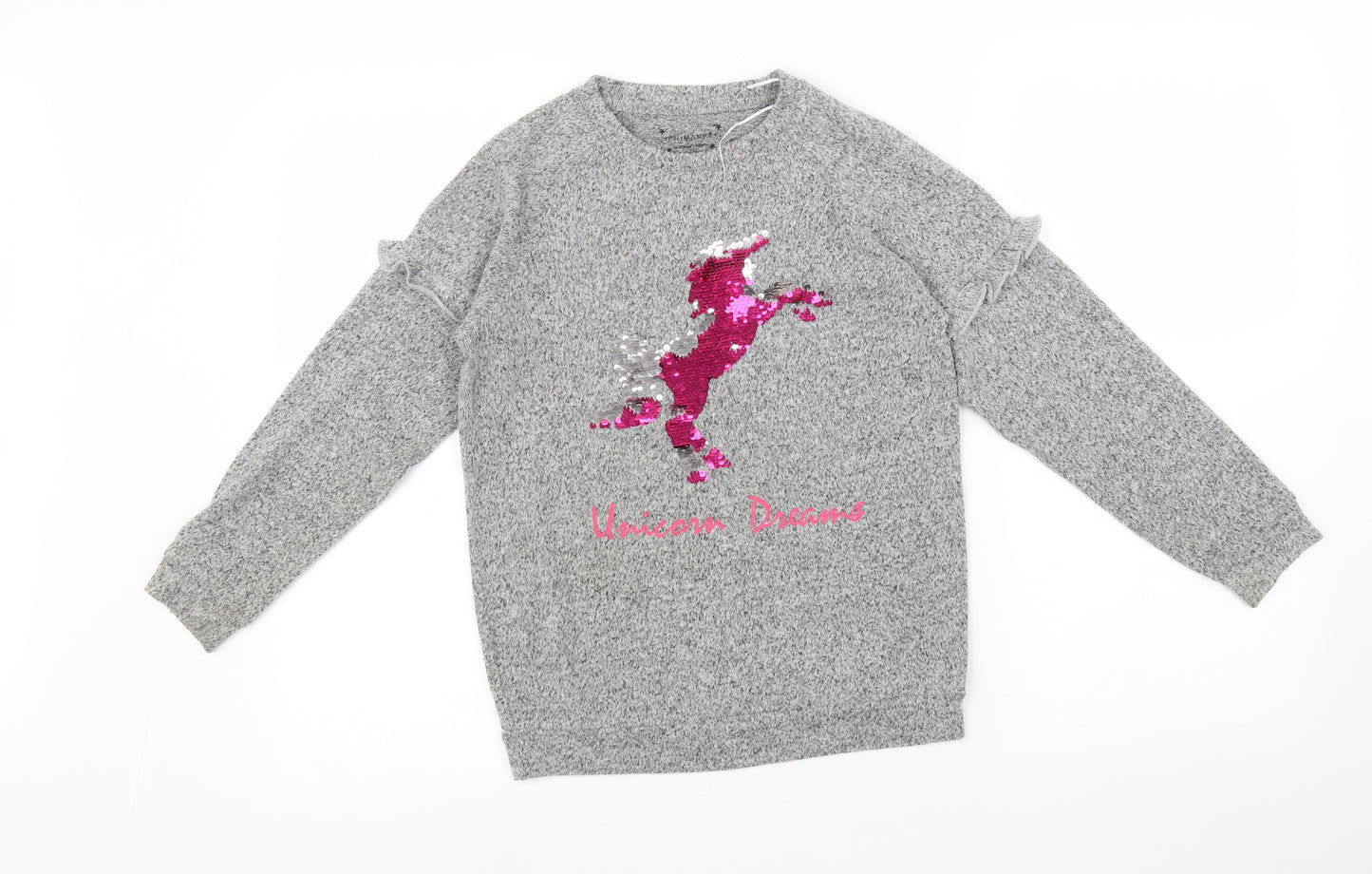 Primark Girls Grey   Pullover Jumper Size 9-10 Years  - Unicorn