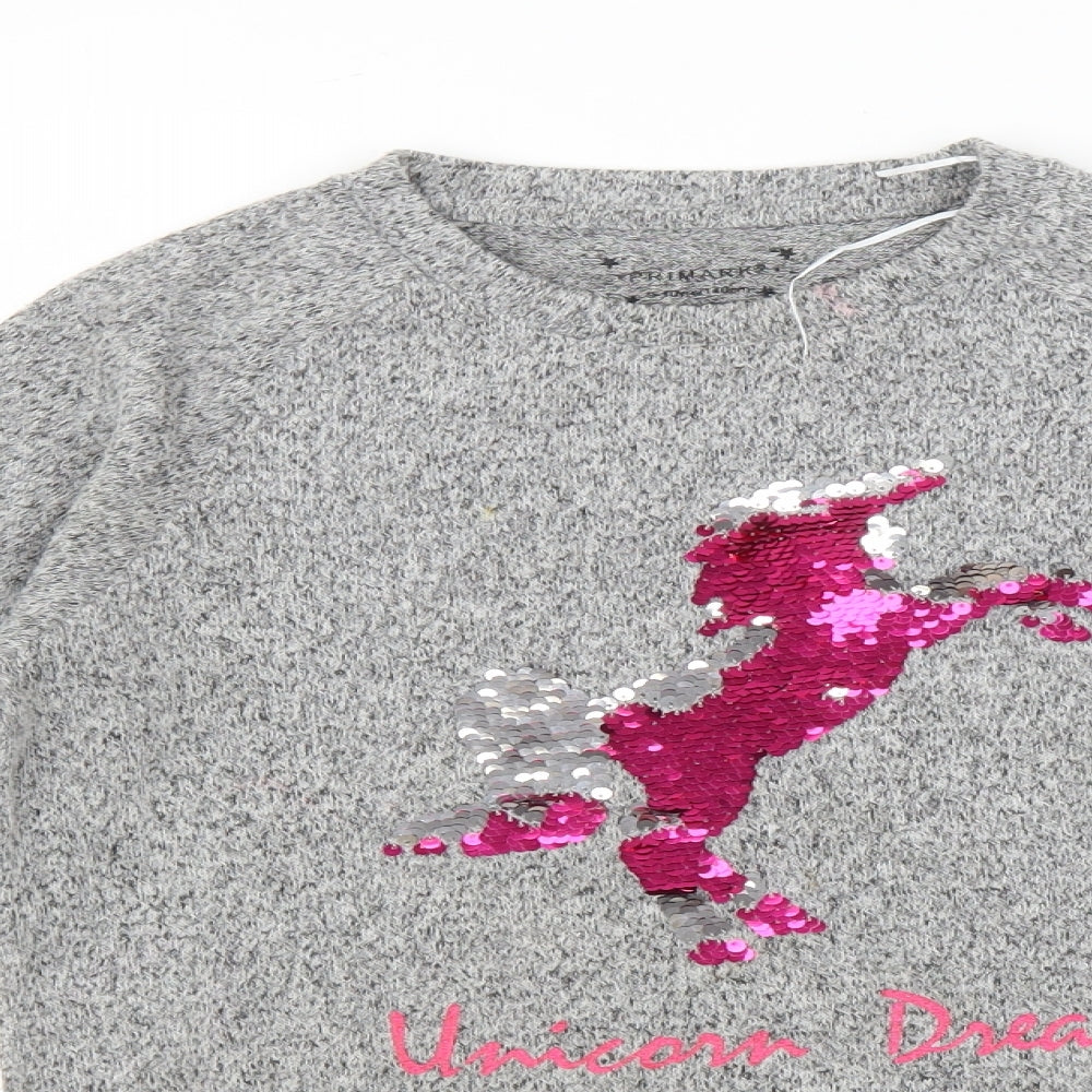 Primark Girls Grey   Pullover Jumper Size 9-10 Years  - Unicorn