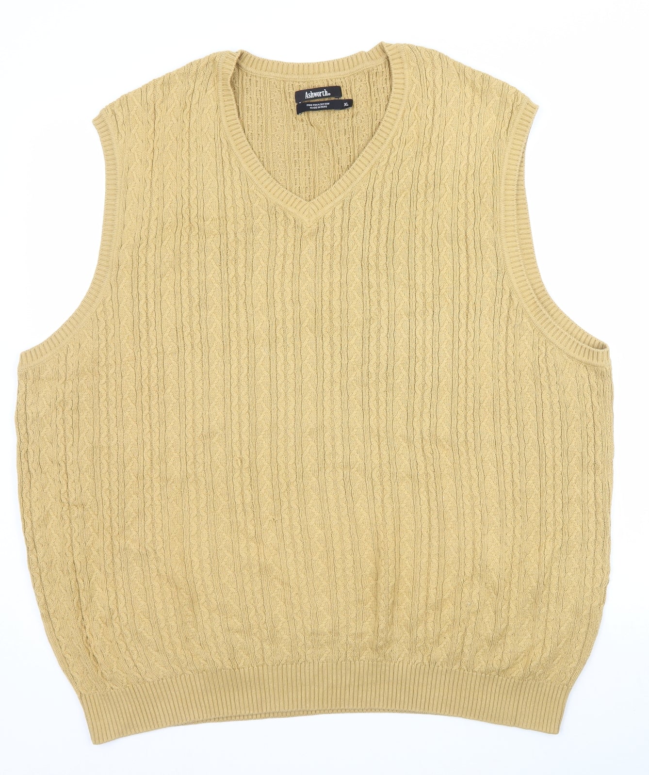 Ashworth Mens Yellow  Knit Vest Jumper Size XL