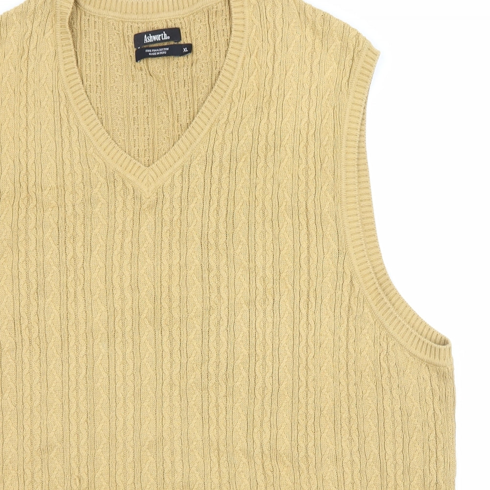 Ashworth Mens Yellow  Knit Vest Jumper Size XL