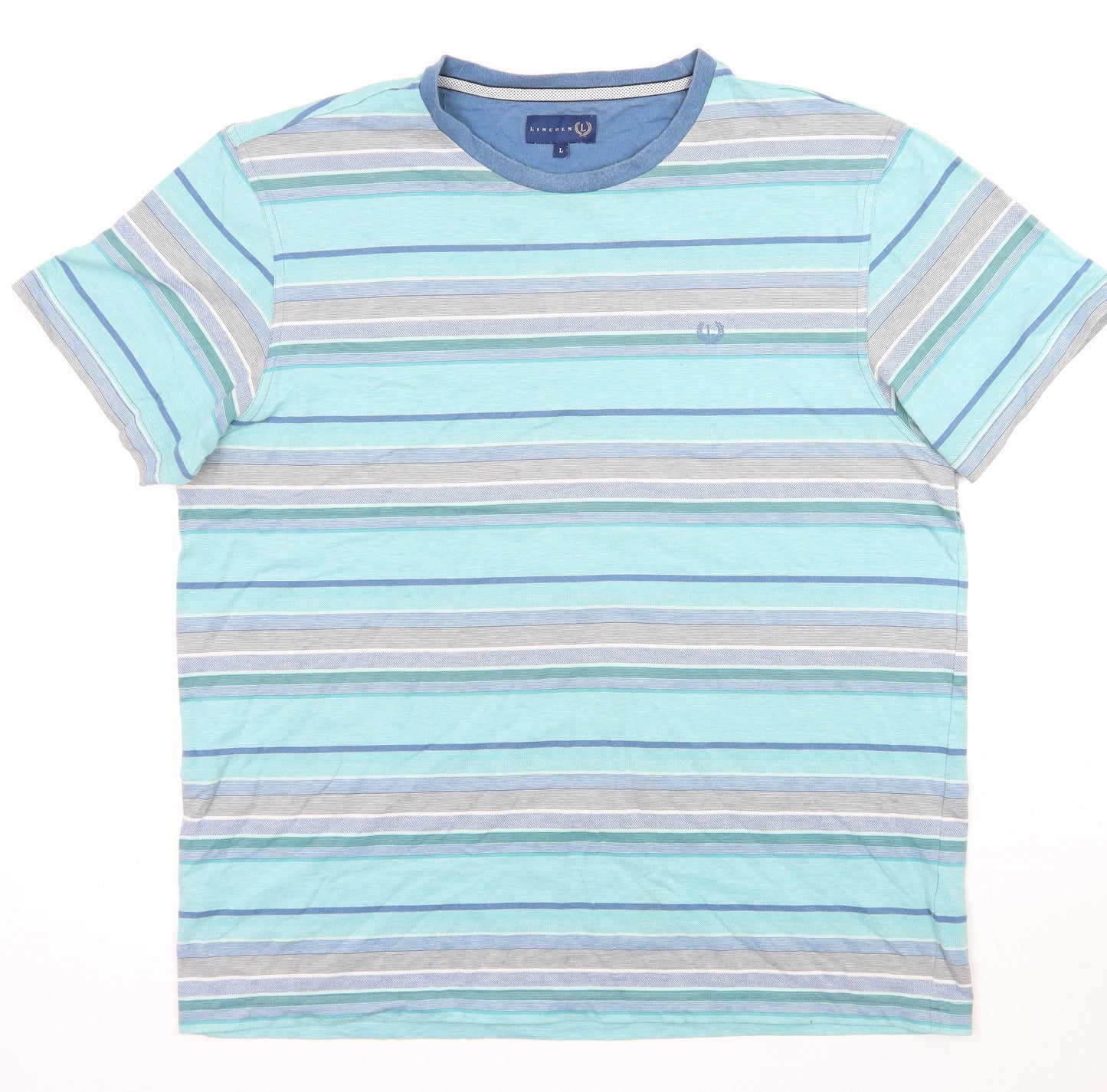 Lincoln Mens Blue Striped   T-Shirt Size L