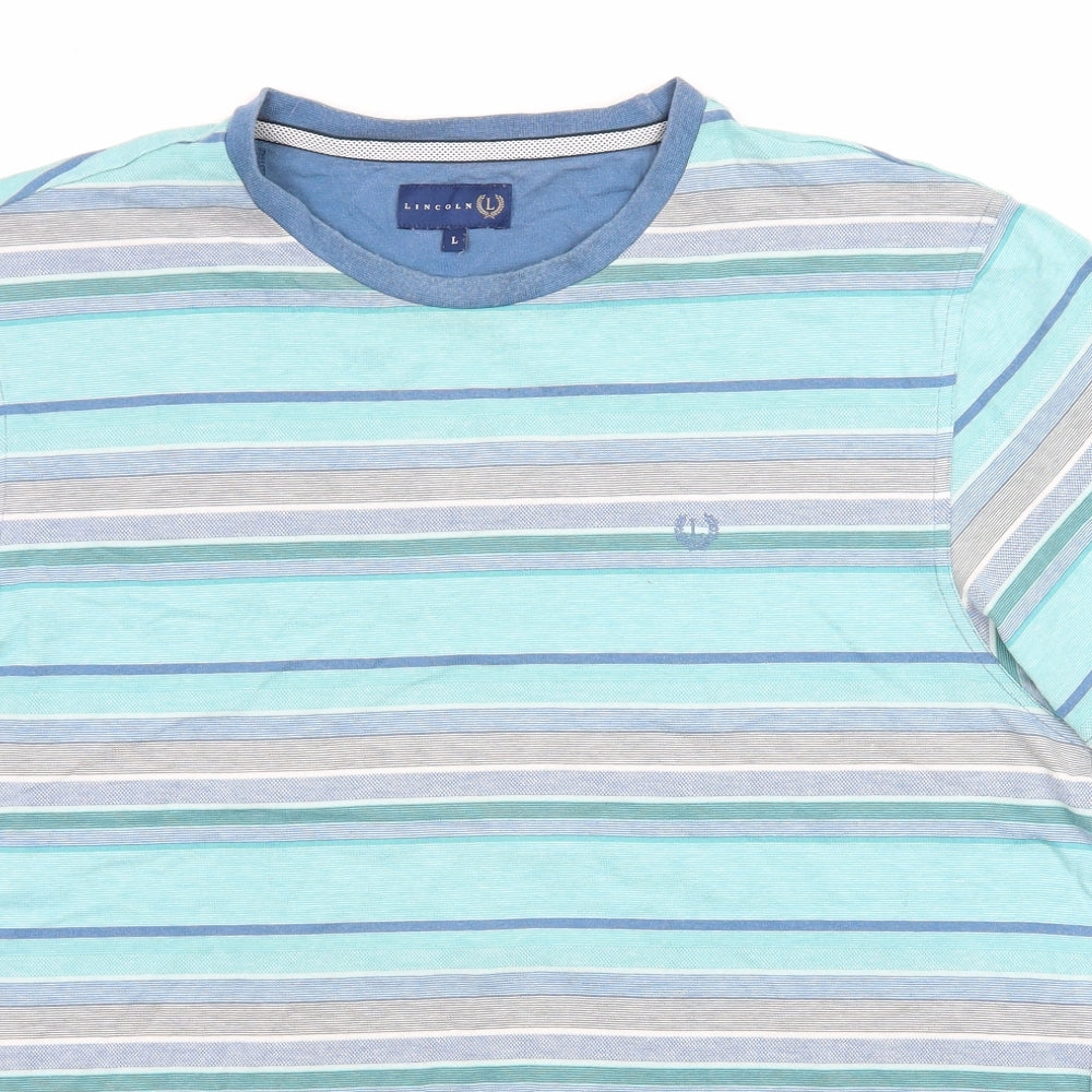 Lincoln Mens Blue Striped   T-Shirt Size L