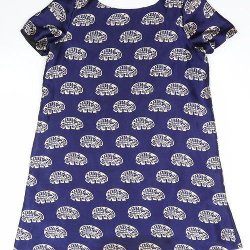 Preworn Womens Blue Animal Print  Basic Blouse Size L  - Elephant