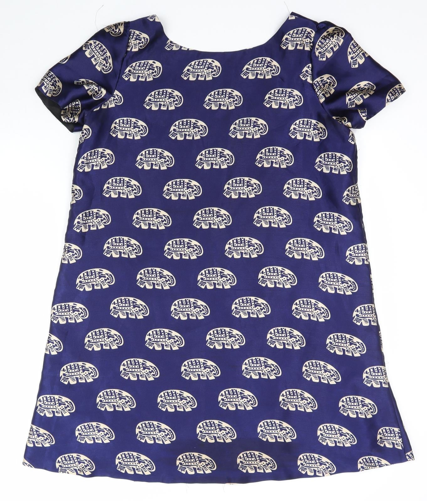Preworn Womens Blue Animal Print  Basic Blouse Size L  - Elephant
