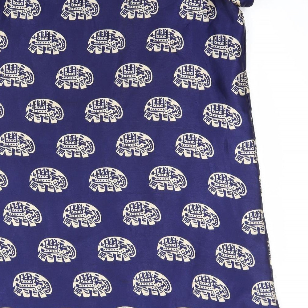 Preworn Womens Blue Animal Print  Basic Blouse Size L  - Elephant