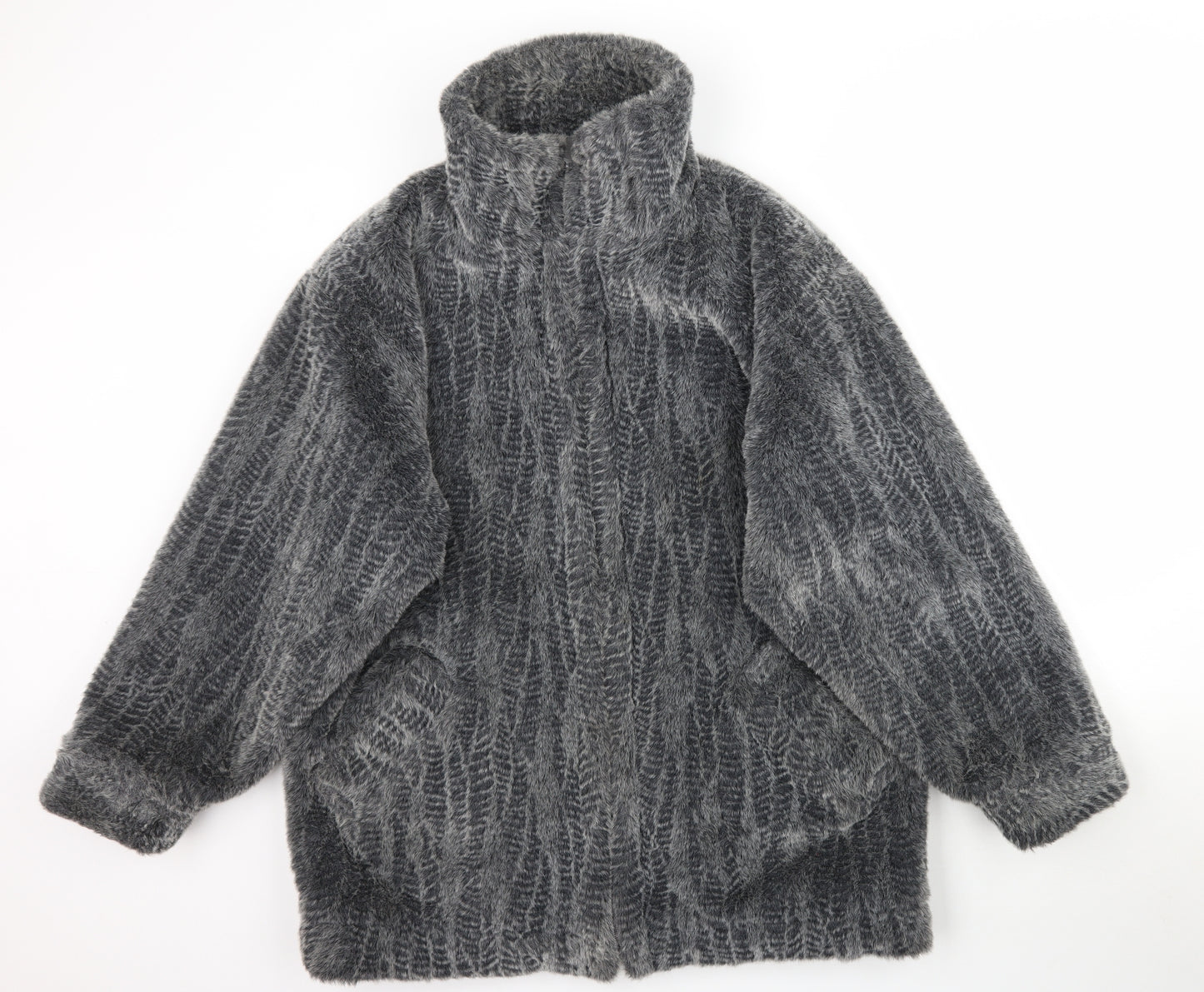 Zepla Womens Grey   Overcoat Coat Size L  - Furry