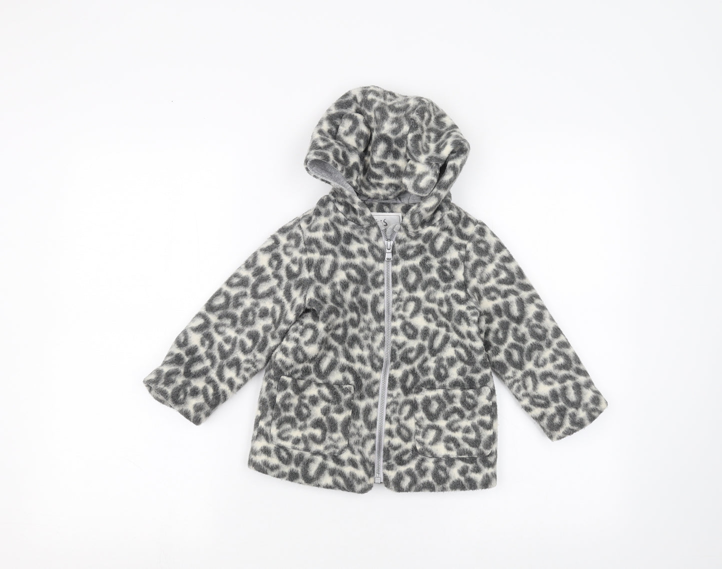 NEXT Girls White Animal Print  Parka Coat Size 2-3 Years