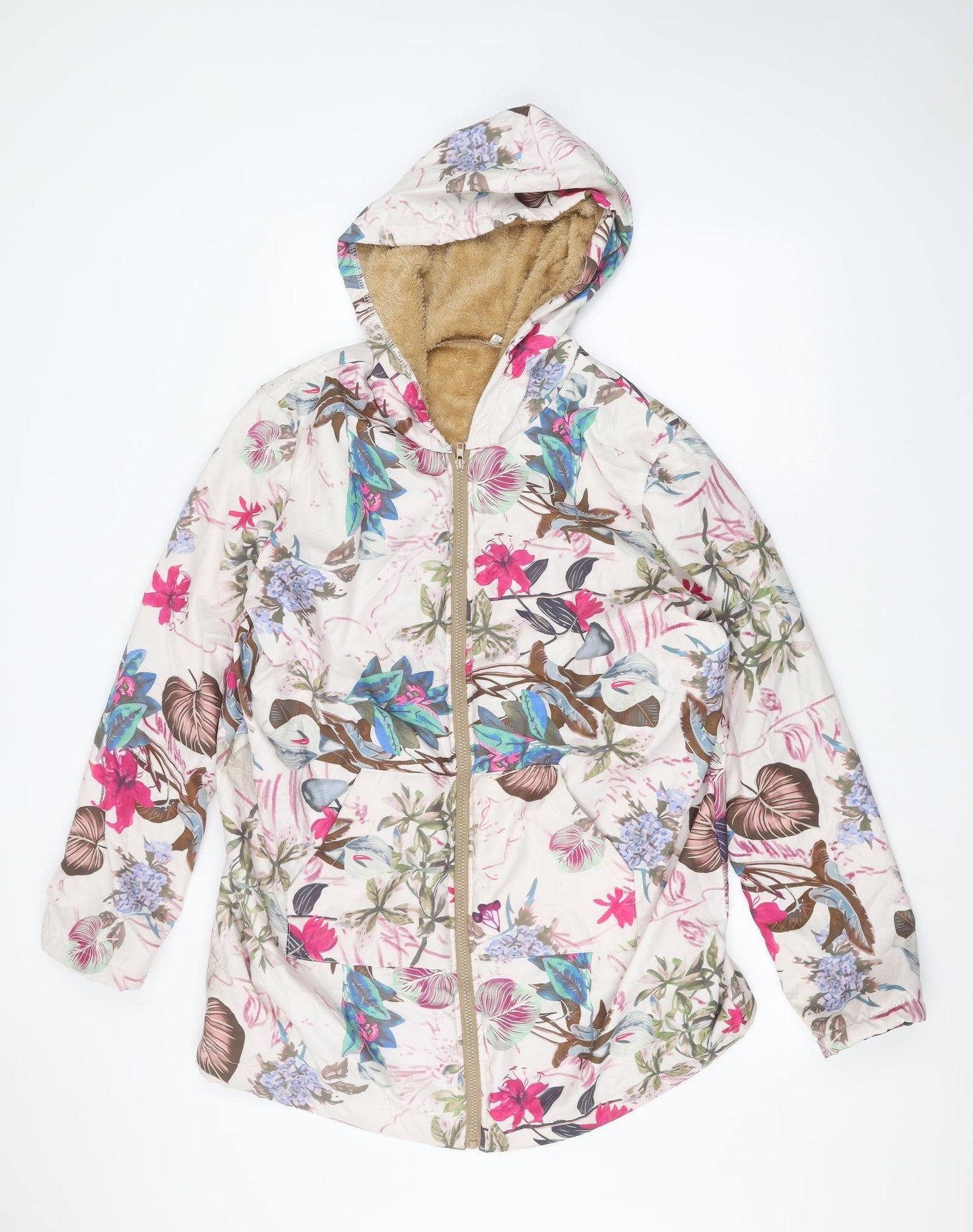 Preworn Womens White Floral  Parka Coat Size 2XL