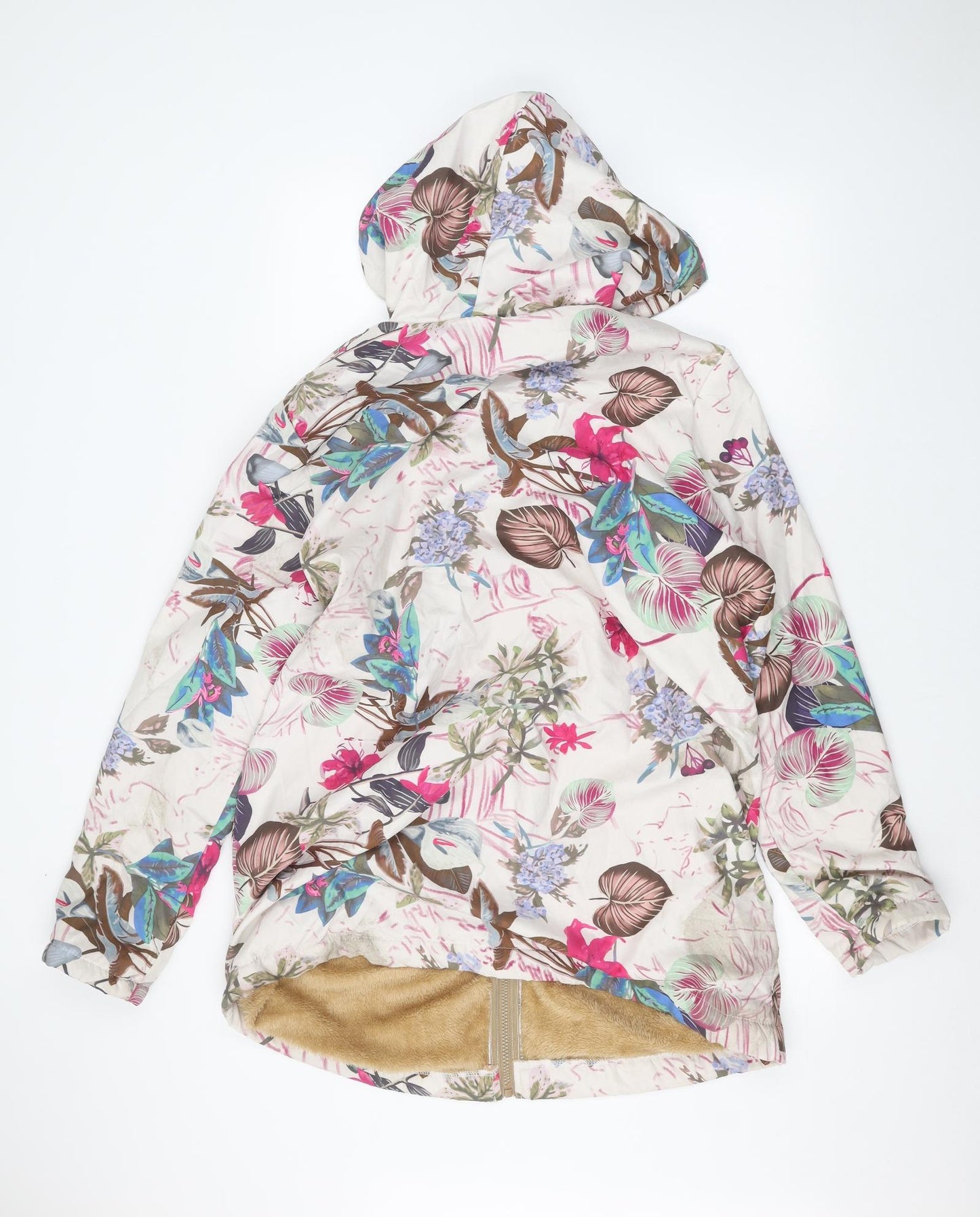 Preworn Womens White Floral  Parka Coat Size 2XL