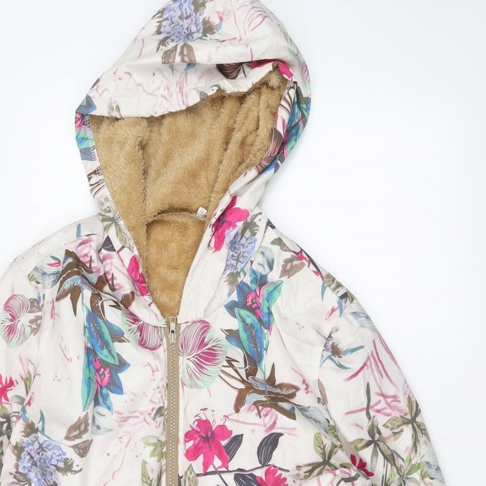 Preworn Womens White Floral  Parka Coat Size 2XL