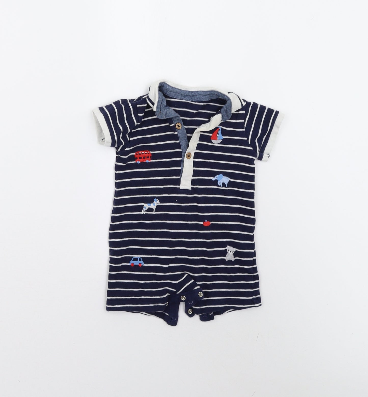 Nutmeg Baby Blue Striped  Romper One-Piece Size 6-9 Months
