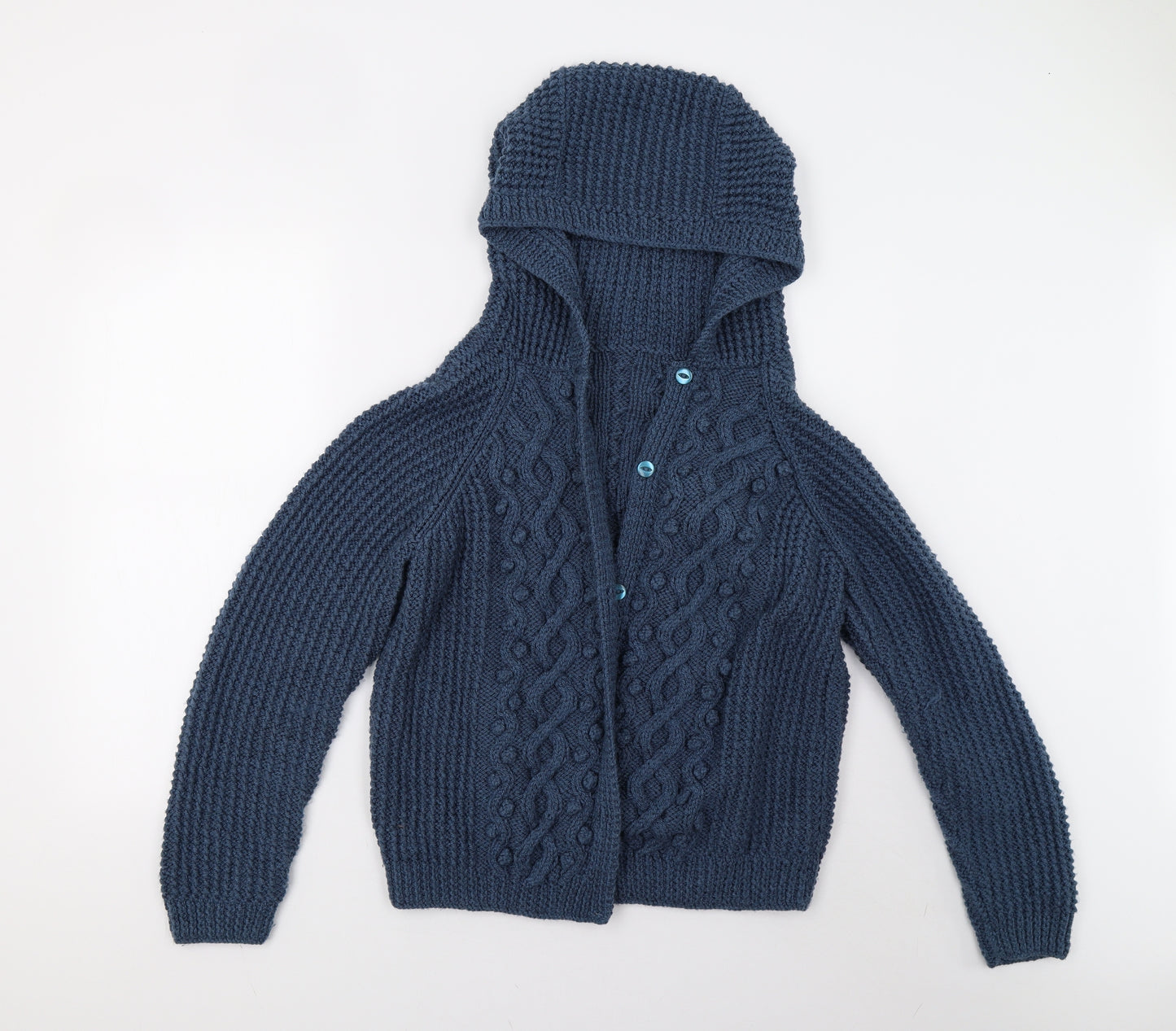 Preworn Womens Blue Argyle/Diamond Knit Cardigan Jumper Size M  - Aran