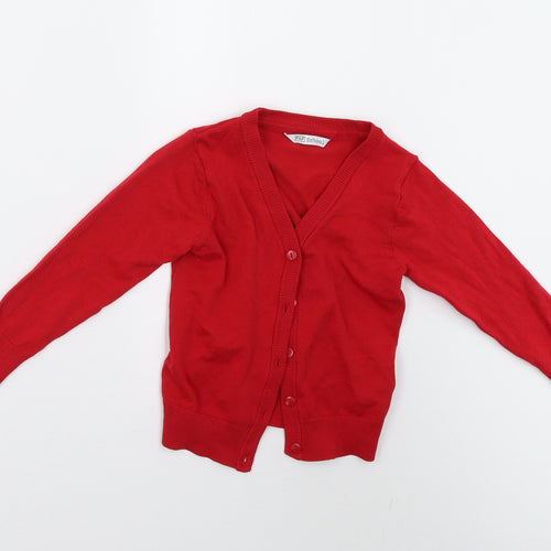 F&F School Boys Red  Knit Cardigan Jumper Size 3-4 Years