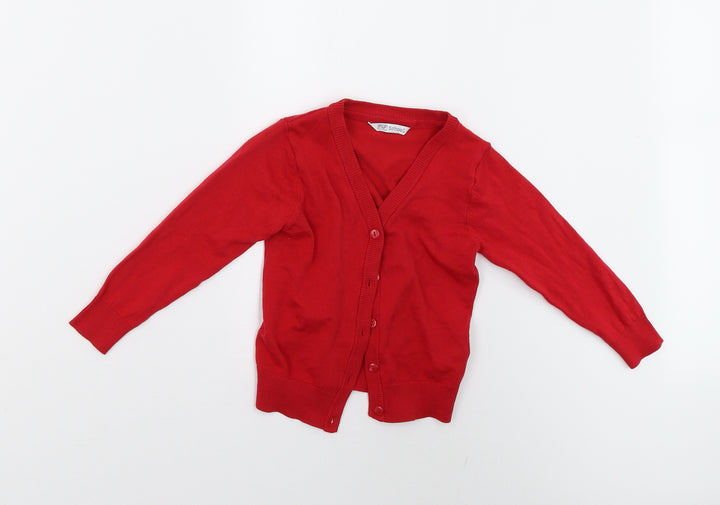 F&F School Boys Red Knit Cardigan Jumper Size 3-4 Years