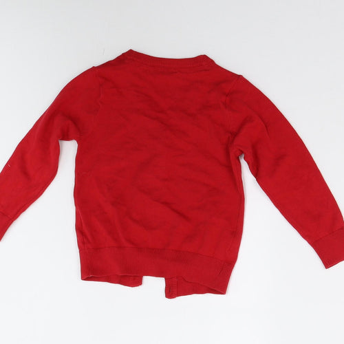 F&F School Boys Red  Knit Cardigan Jumper Size 3-4 Years