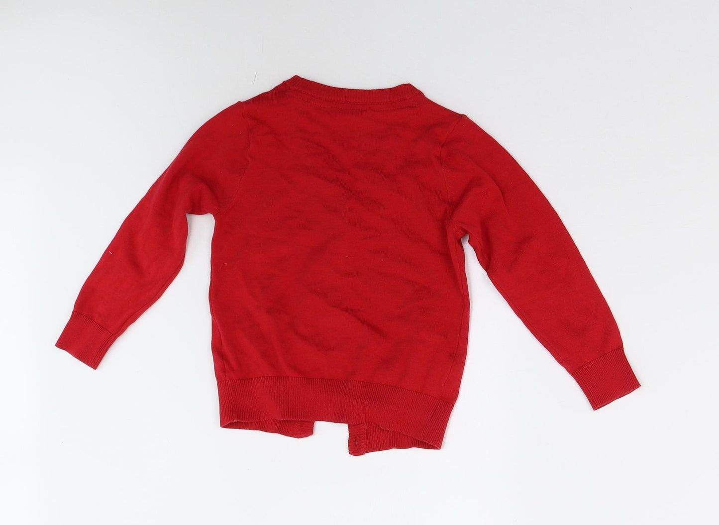 F&F School Boys Red  Knit Cardigan Jumper Size 3-4 Years