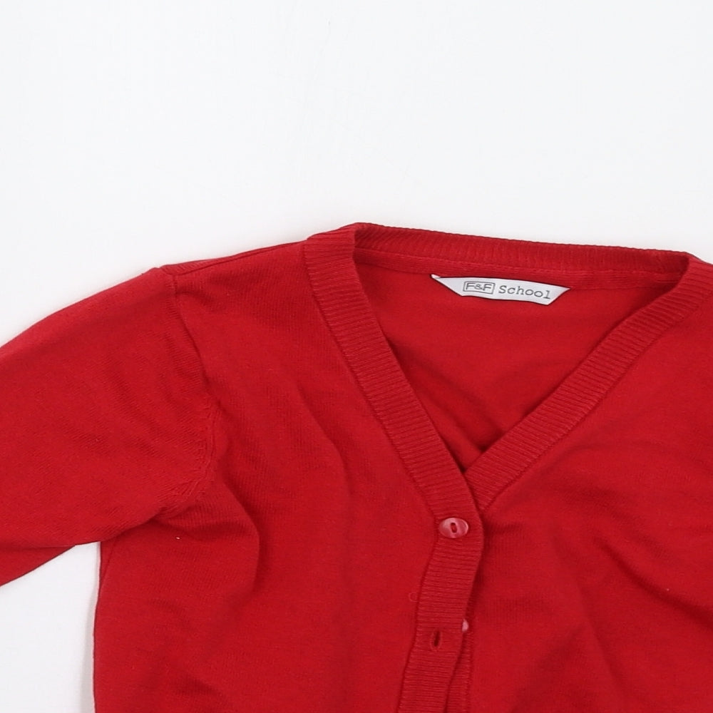 F&F School Boys Red  Knit Cardigan Jumper Size 3-4 Years