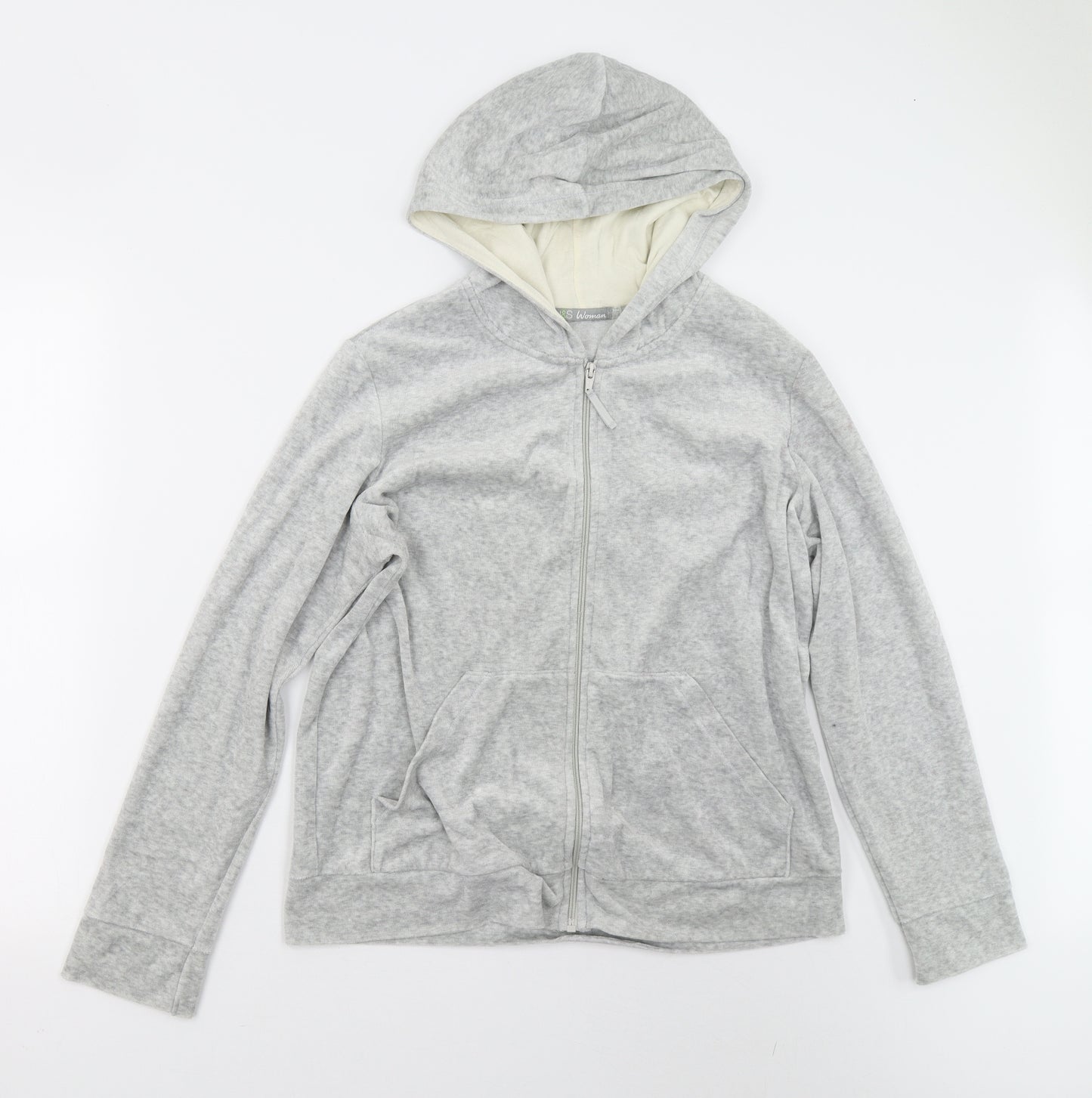 M&S Womens Grey  Velour Full Zip Hoodie Size 16