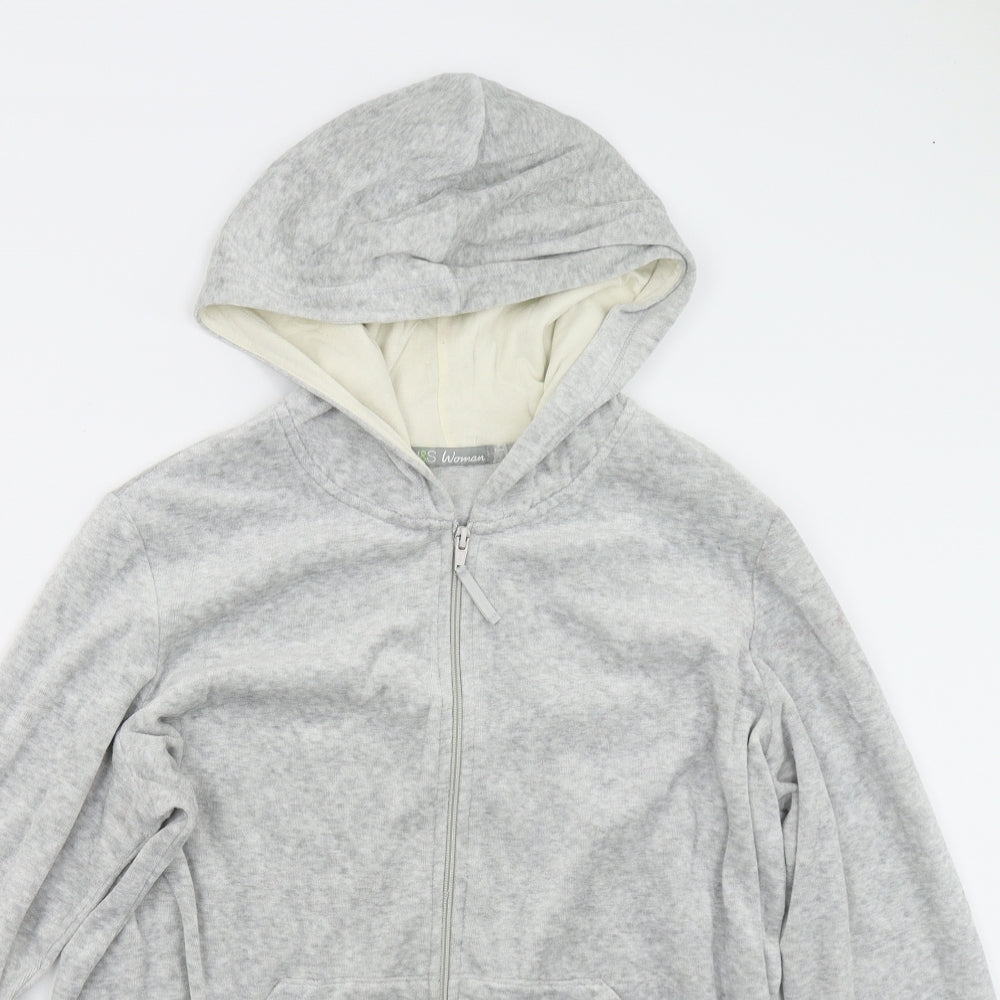 M&S Womens Grey  Velour Full Zip Hoodie Size 16