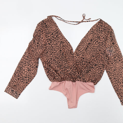 Missguided Womens Multicoloured Animal Print  Bodysuit One-Piece Size 16