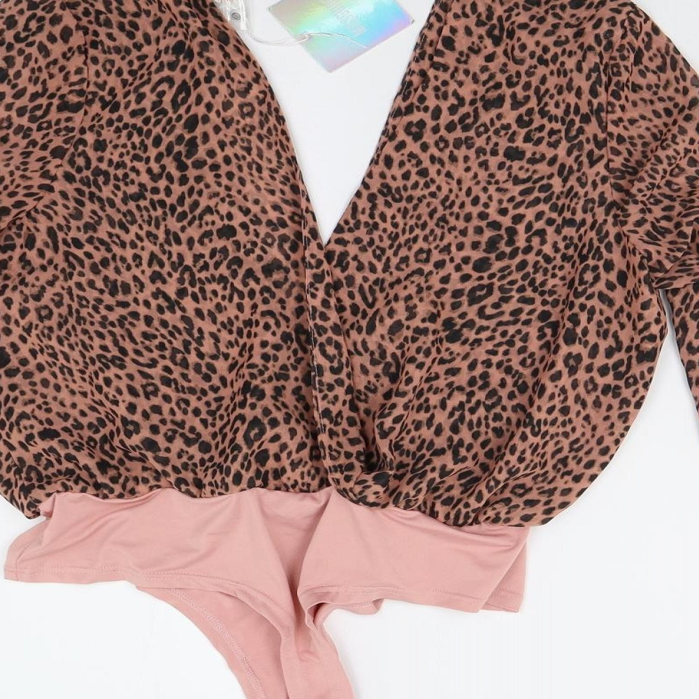 Missguided Womens Multicoloured Animal Print  Bodysuit One-Piece Size 16