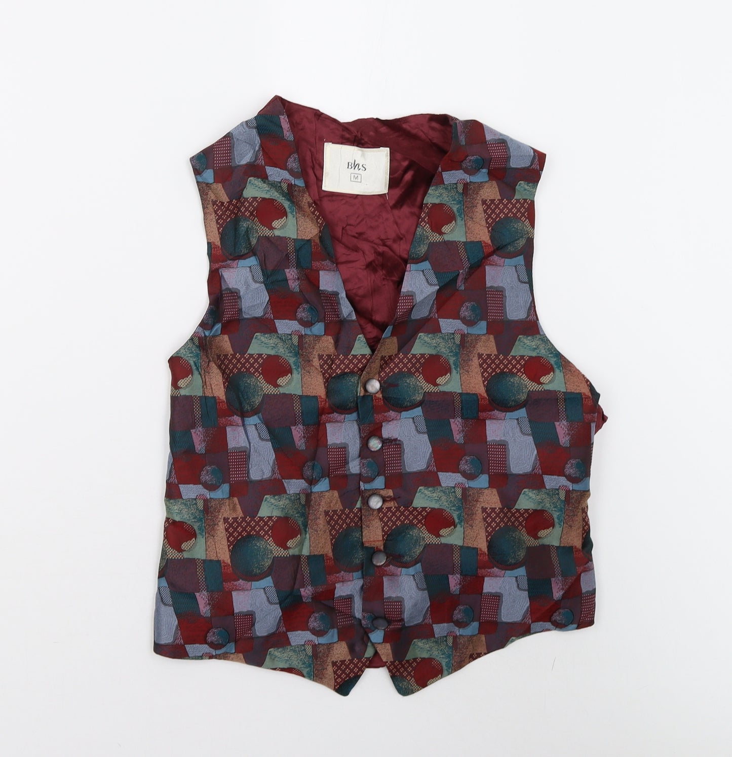 BHS Mens Multicoloured Geometric   Suit Waistcoat Size M