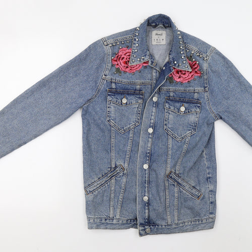 Primark Womens Blue  Denim Jacket  Size 6  - Rose Applique