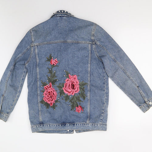 Primark Womens Blue  Denim Jacket  Size 6  - Rose Applique
