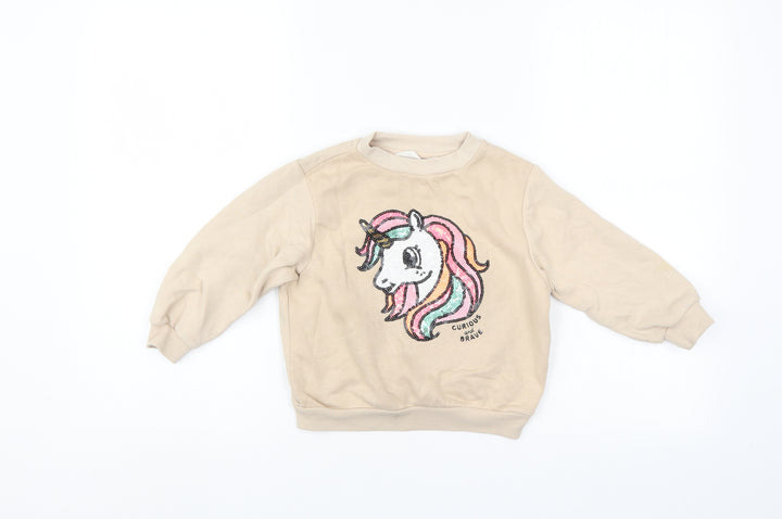 H&M Girls Beige Pullover Sweatshirt Size 2-3 Years