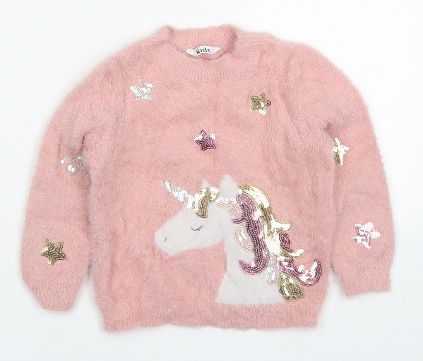 M&Co Girls Pink  Knit Pullover Jumper Size 3-4 Years  - Unicorn