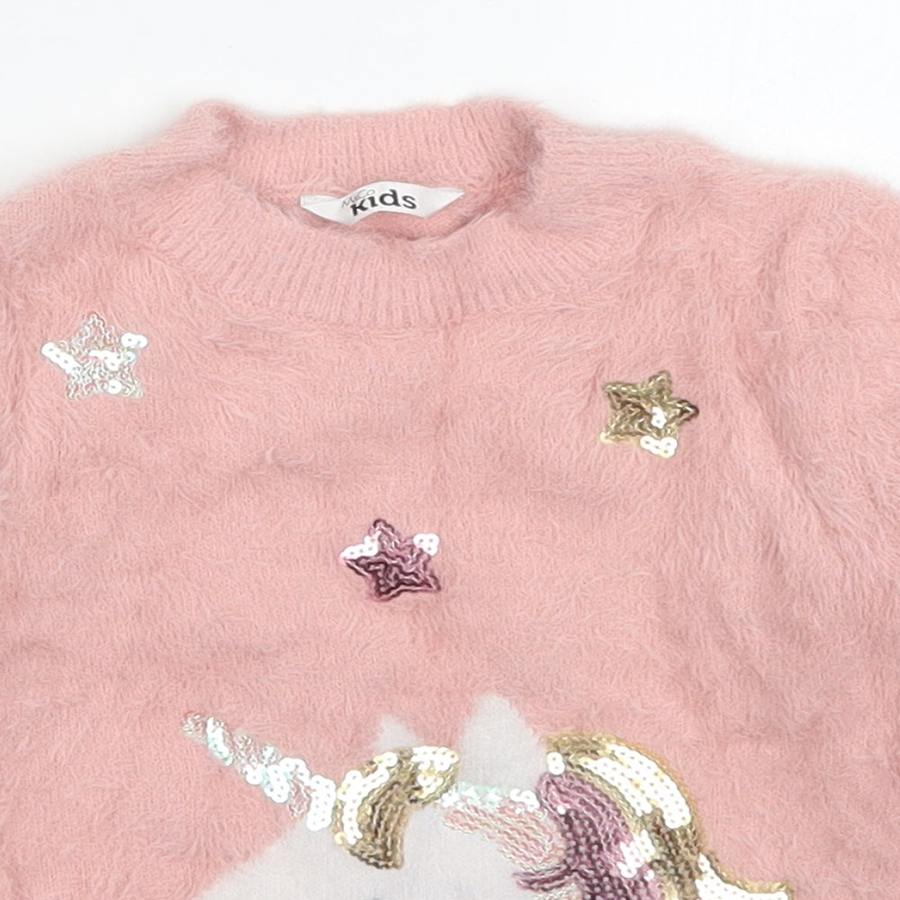 M&Co Girls Pink  Knit Pullover Jumper Size 3-4 Years  - Unicorn