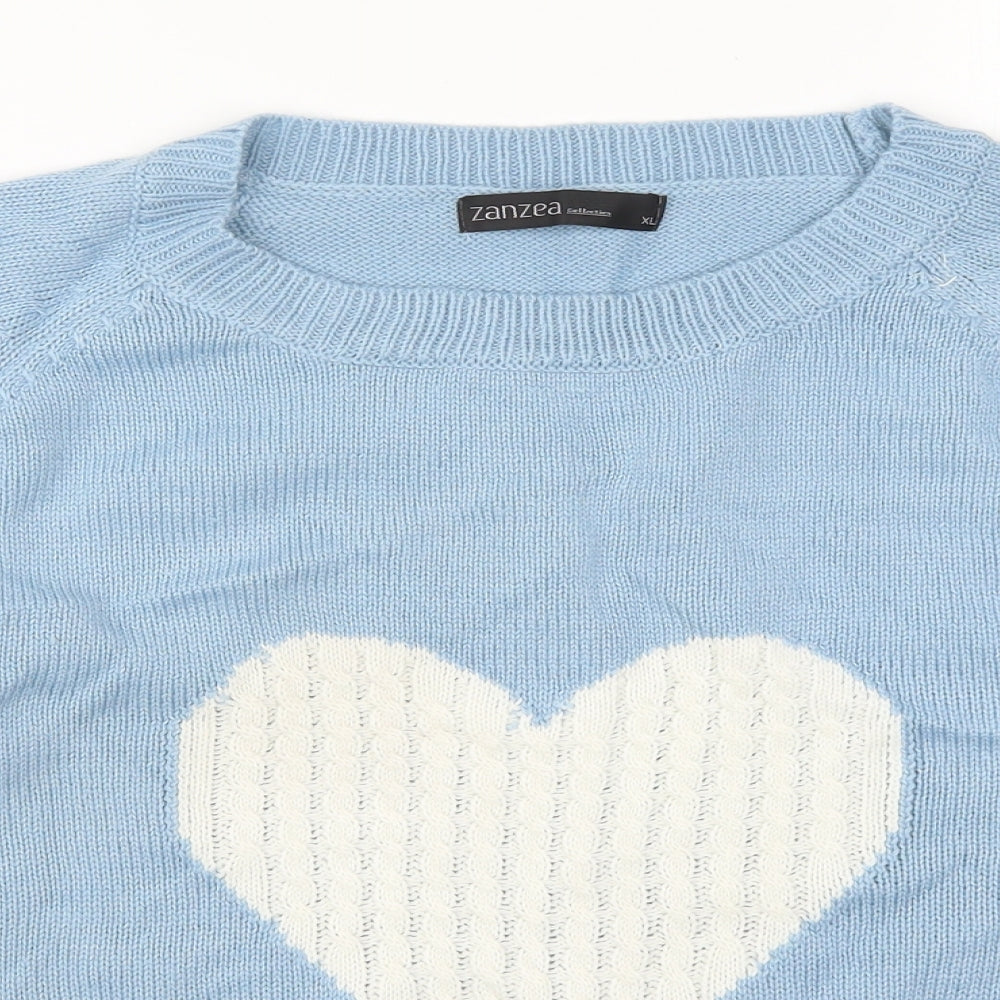 Zanzea Womens Blue  Knit Pullover Jumper Size XL  - Love Heart