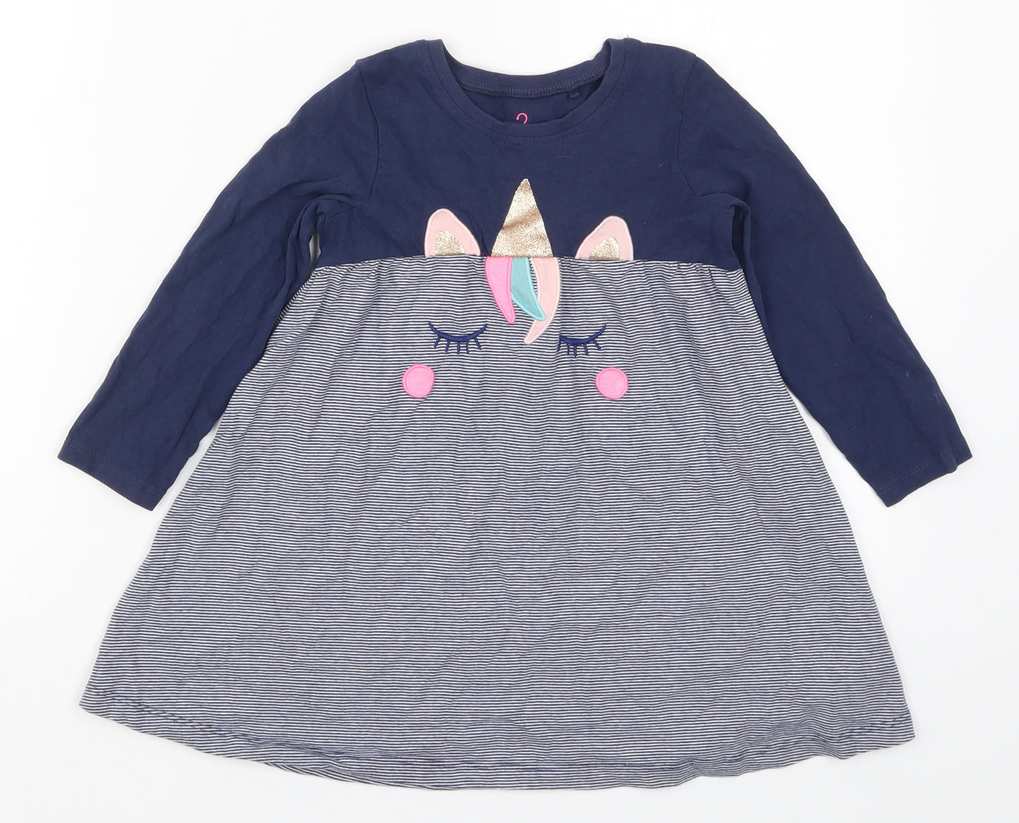 NEXT Girls Blue Striped  A-Line  Size 2-3 Years  - Unicorn