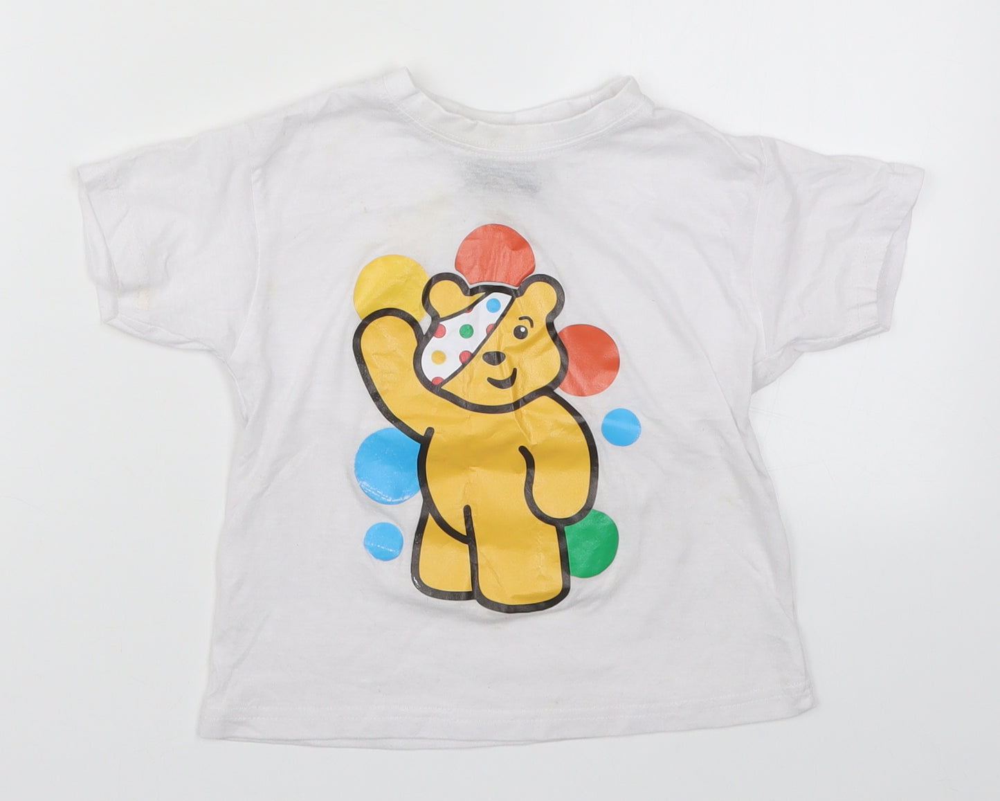 Preworn Boys White   Basic T-Shirt Size 3-4 Years  - Pudsey
