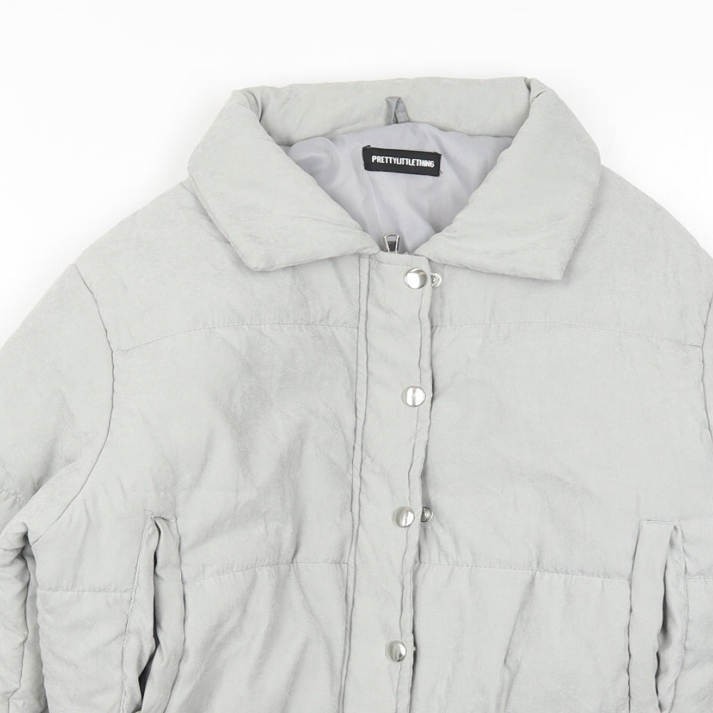 PRETTYLITTLETHING Womens Grey   Puffer Jacket Coat Size 8