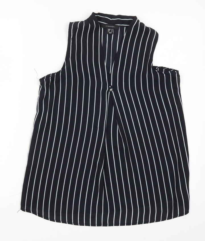 Atmosphere Womens Blue Striped  Basic Tank Size 10