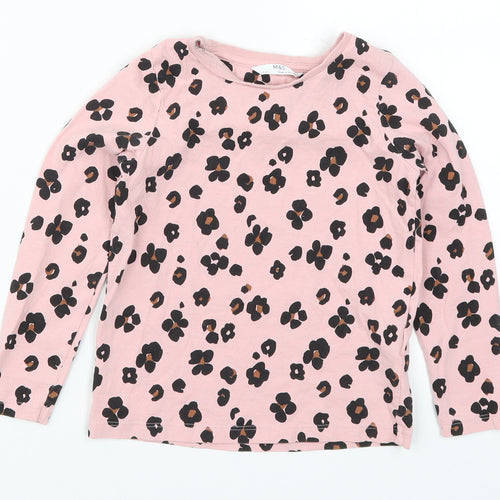 Marks and Spencer Girls Pink Animal Print  Basic T-Shirt Size 5-6 Years