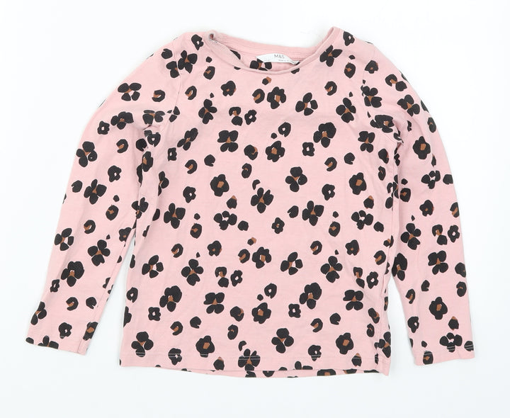 Marks and Spencer Girls Pink Animal Print Basic T-Shirt Size 5-6 Years