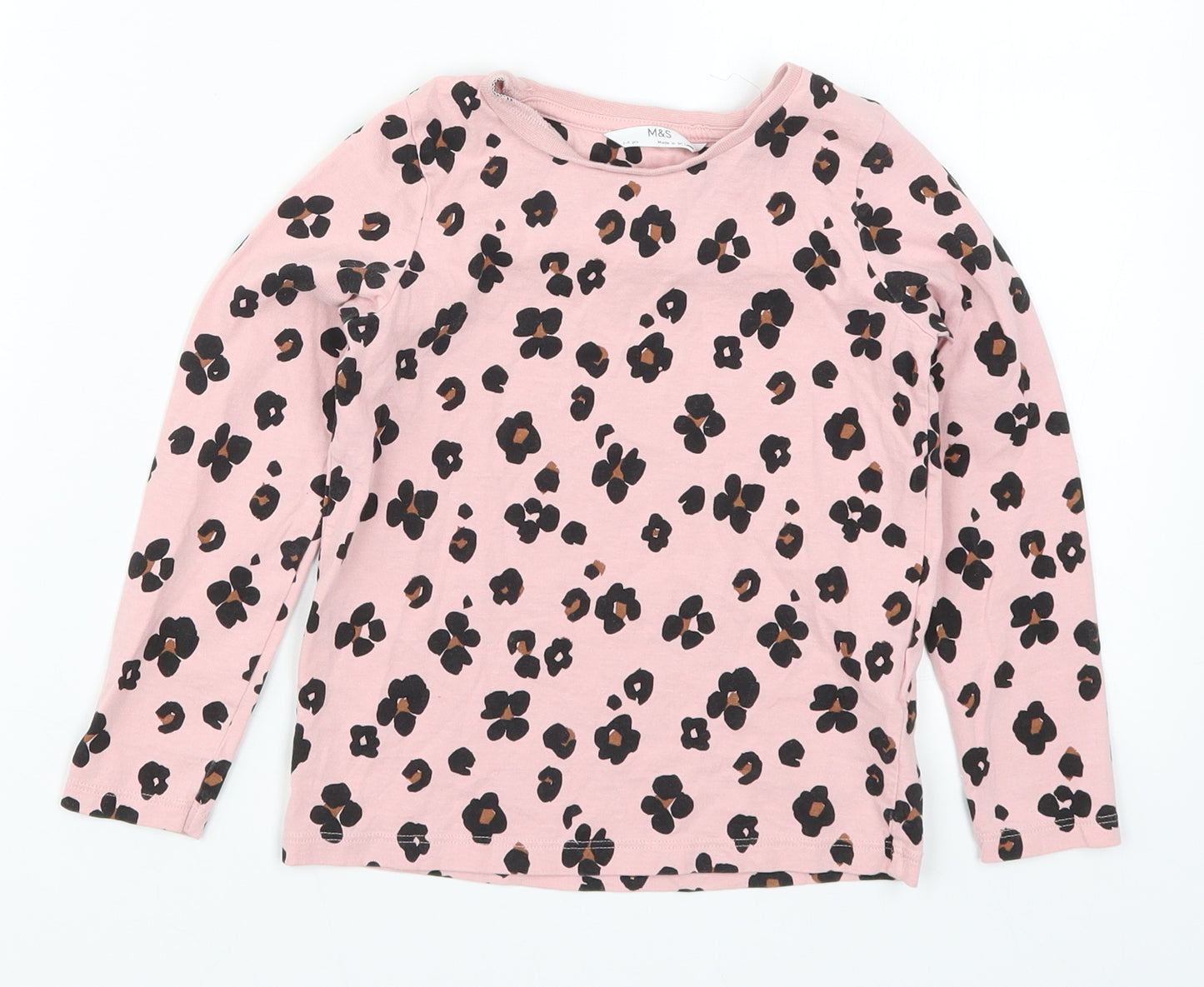 Marks and Spencer Girls Pink Animal Print  Basic T-Shirt Size 5-6 Years