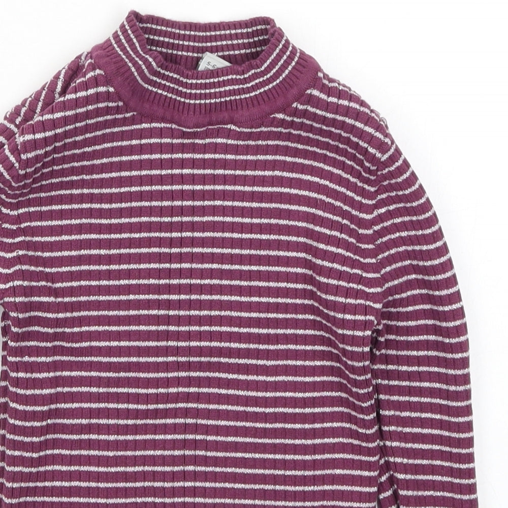 TU Girls Purple Striped Knit Pullover Jumper Size 5-6 Years