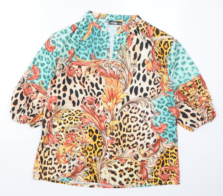 Chic Me Womens Multicoloured Animal Print  Basic Button-Up Size M