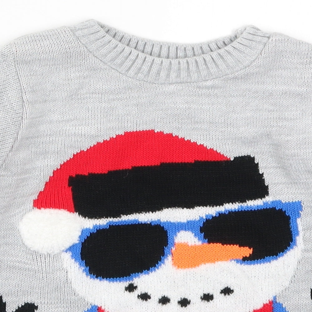 Preworn Boys Grey  Knit Pullover Jumper Size 5-6 Years  - Snowman Mr Cool