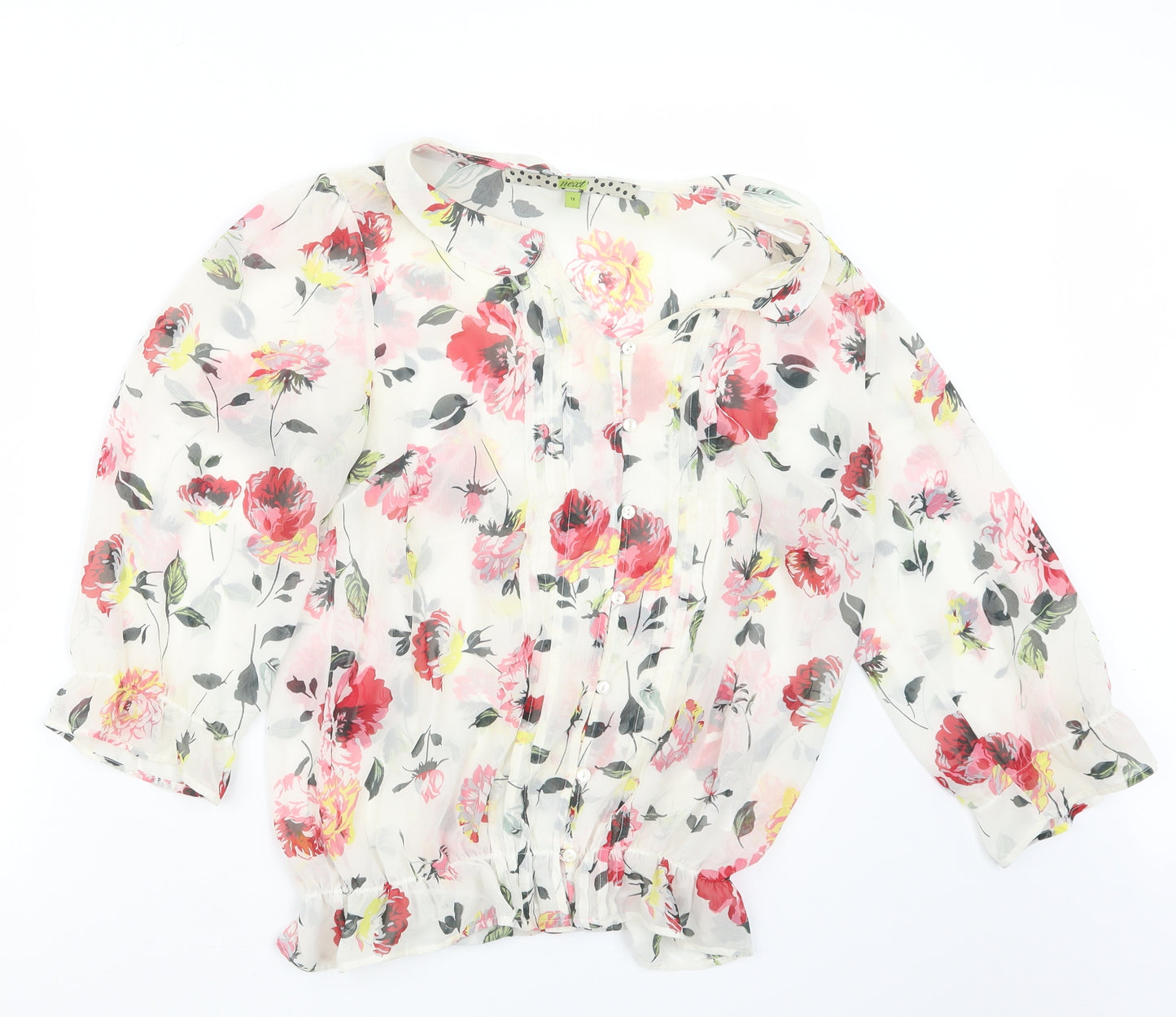 NEXT Womens White Floral  Basic Blouse Size 12