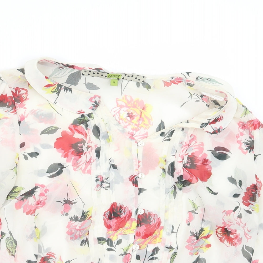 NEXT Womens White Floral  Basic Blouse Size 12