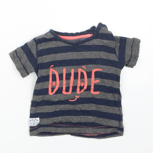 Earlydays Boys Blue Striped  Basic T-Shirt Size 9-12 Months